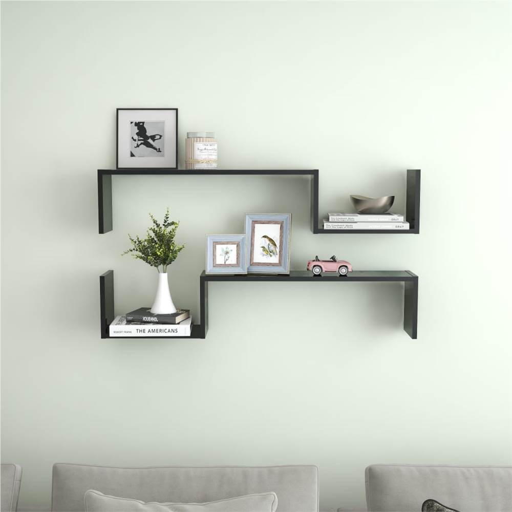 

Wall Shelves 2 pcs High Gloss Black 100x15x20 cm Chipboard