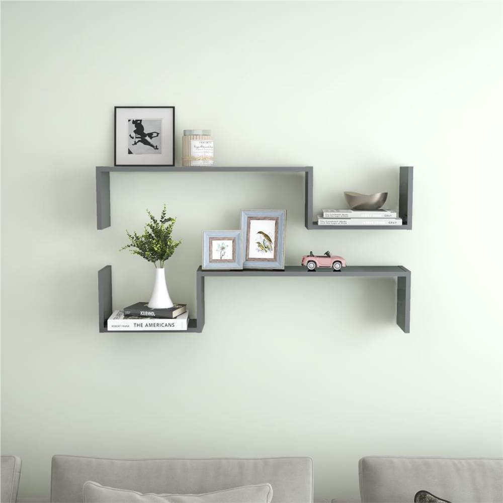 

Wall Shelves 2 pcs High Gloss Grey 100x15x20 cm Chipboard