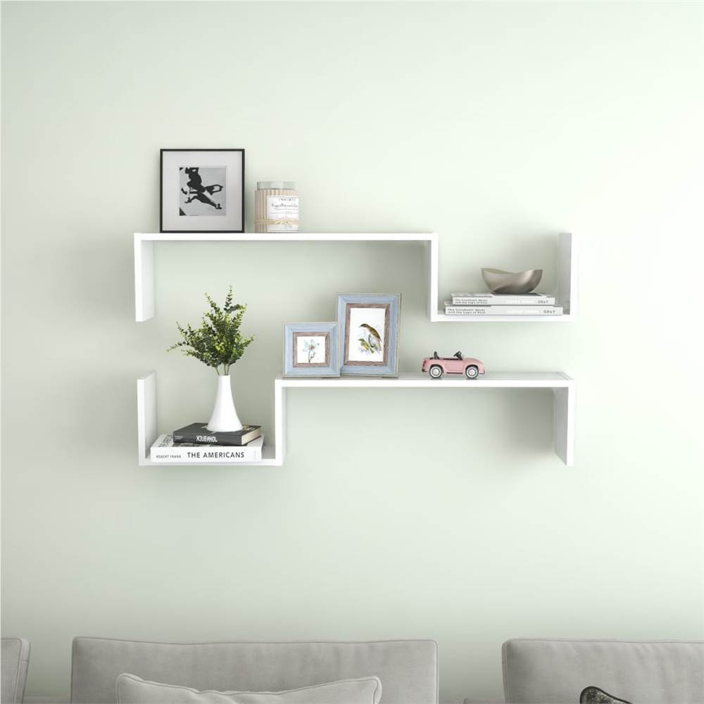 

Wall Shelves 2 pcs High Gloss White 100x15x20 cm Chipboard