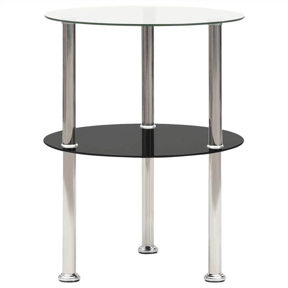 

2-Tier Side Table Transparent & Black 38 cm Tempered Glass