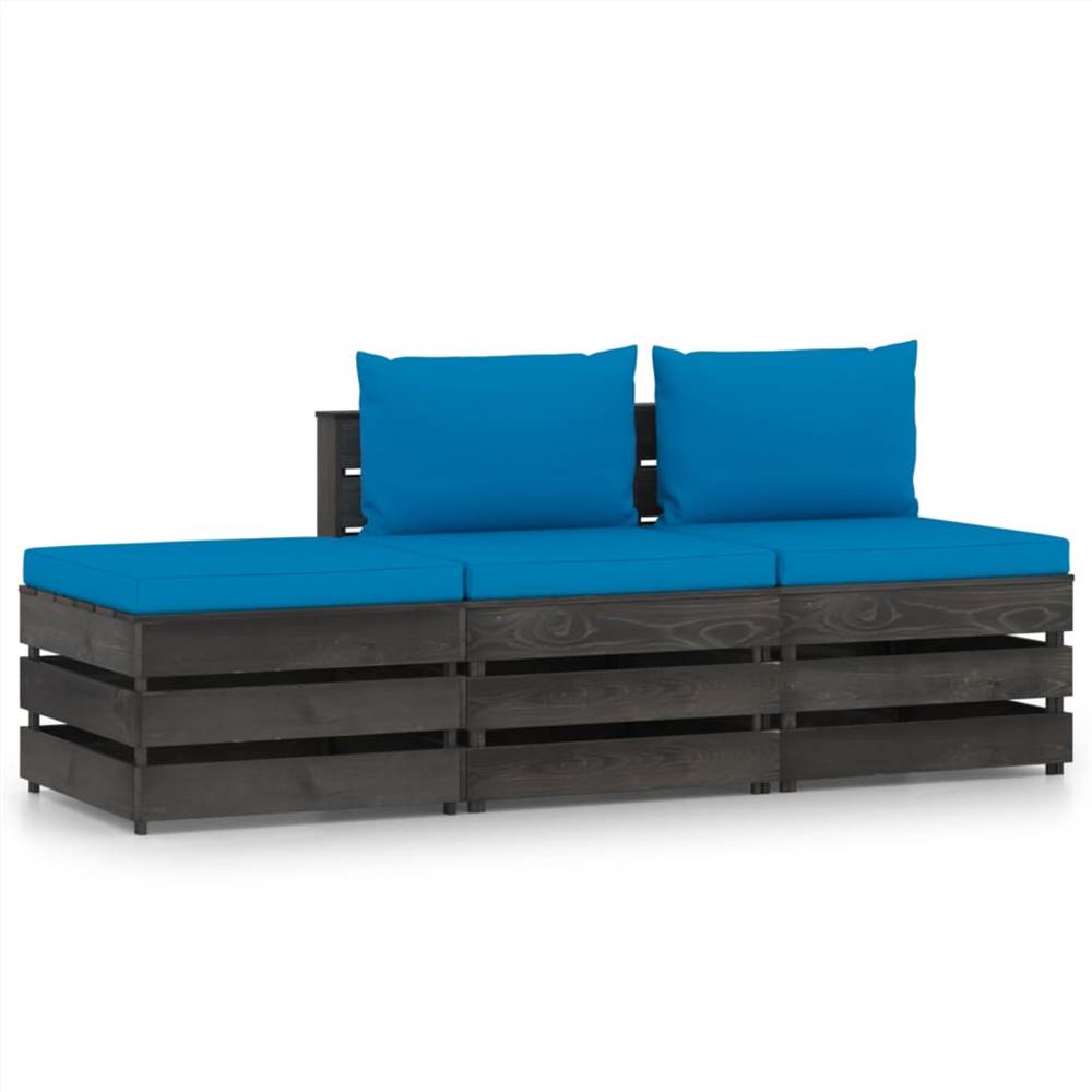 

3 Piece Garden Lounge Set with Cushions Grey Impregnated Wood