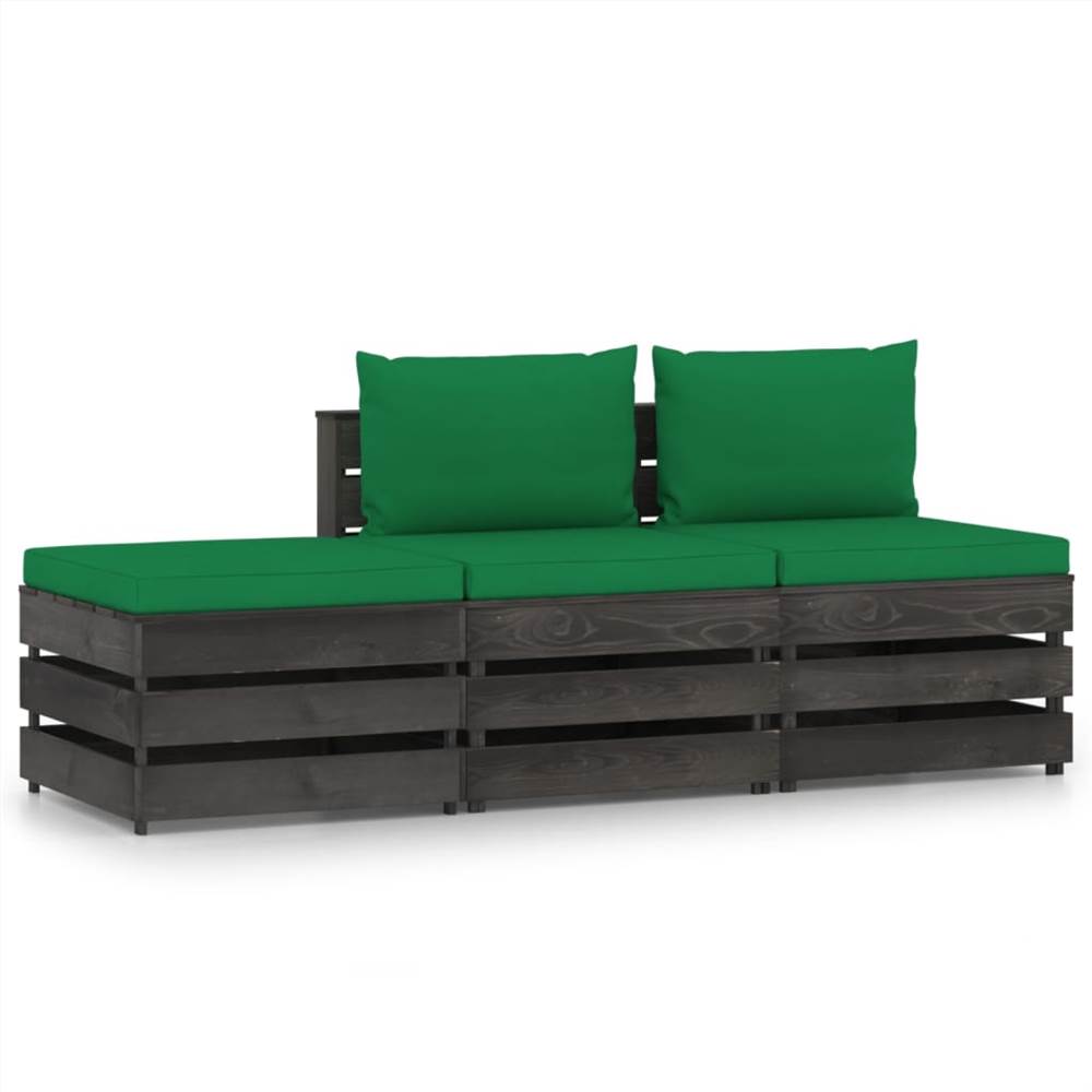 

3 Piece Garden Lounge Set with Cushions Grey Impregnated Wood