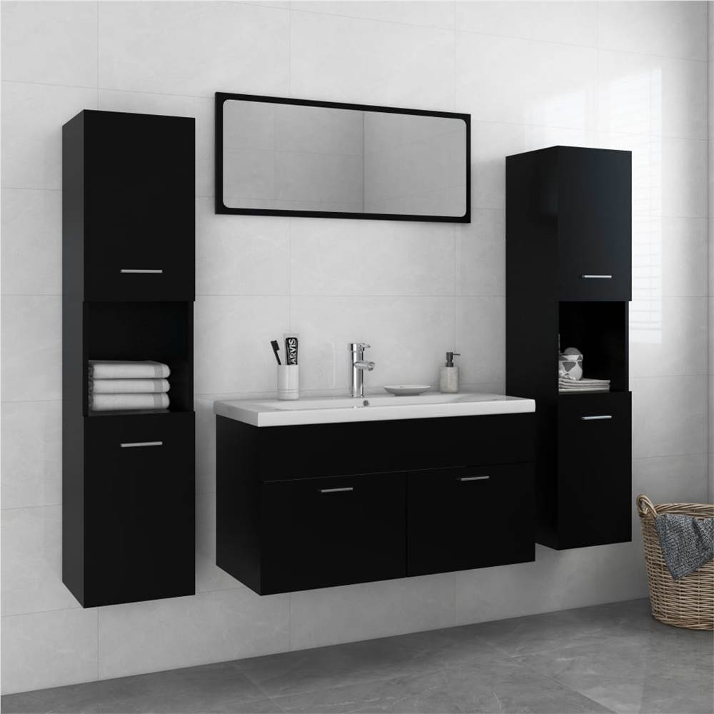 

Bathroom Furniture Set Black Chipboard