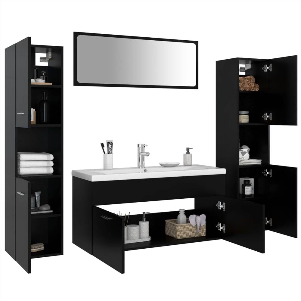 Bathroom Furniture Set Black Chipboard