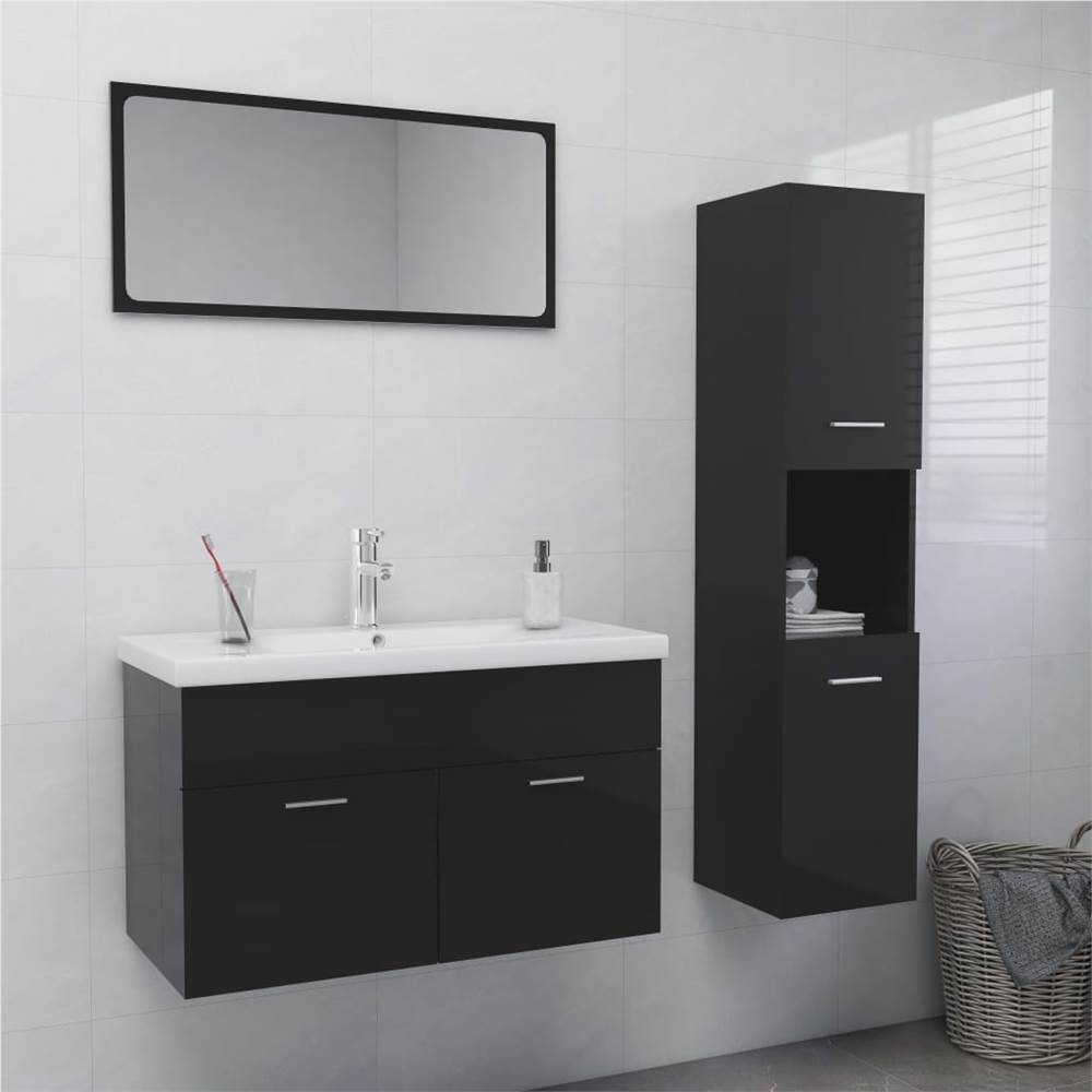 

Bathroom Furniture Set High Gloss Grey Chipboard