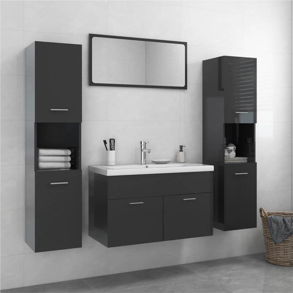 

Bathroom Furniture Set High Gloss Grey Chipboard