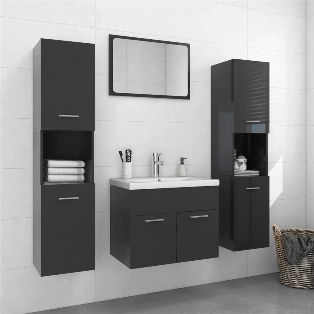 

Bathroom Furniture Set High Gloss Grey Chipboard