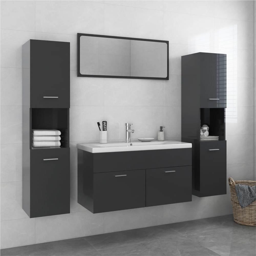 

Bathroom Furniture Set High Gloss Grey Chipboard
