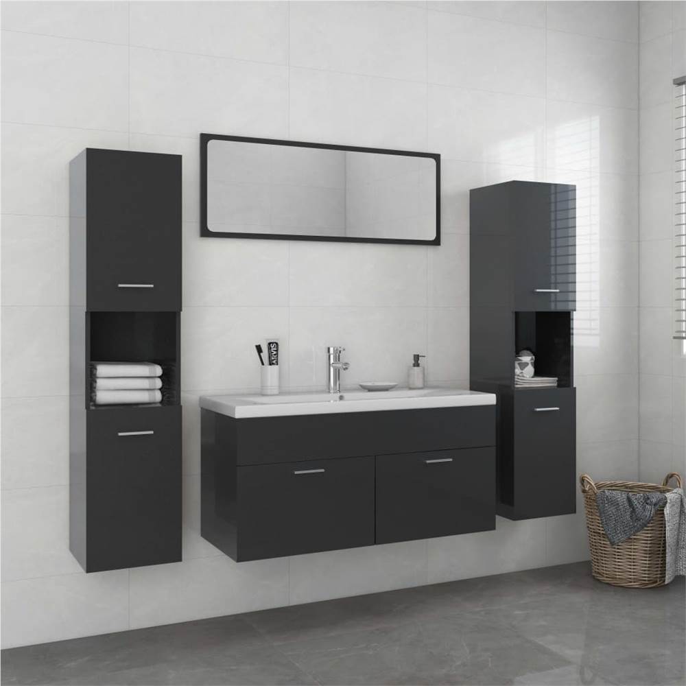 

Bathroom Furniture Set High Gloss Grey Chipboard