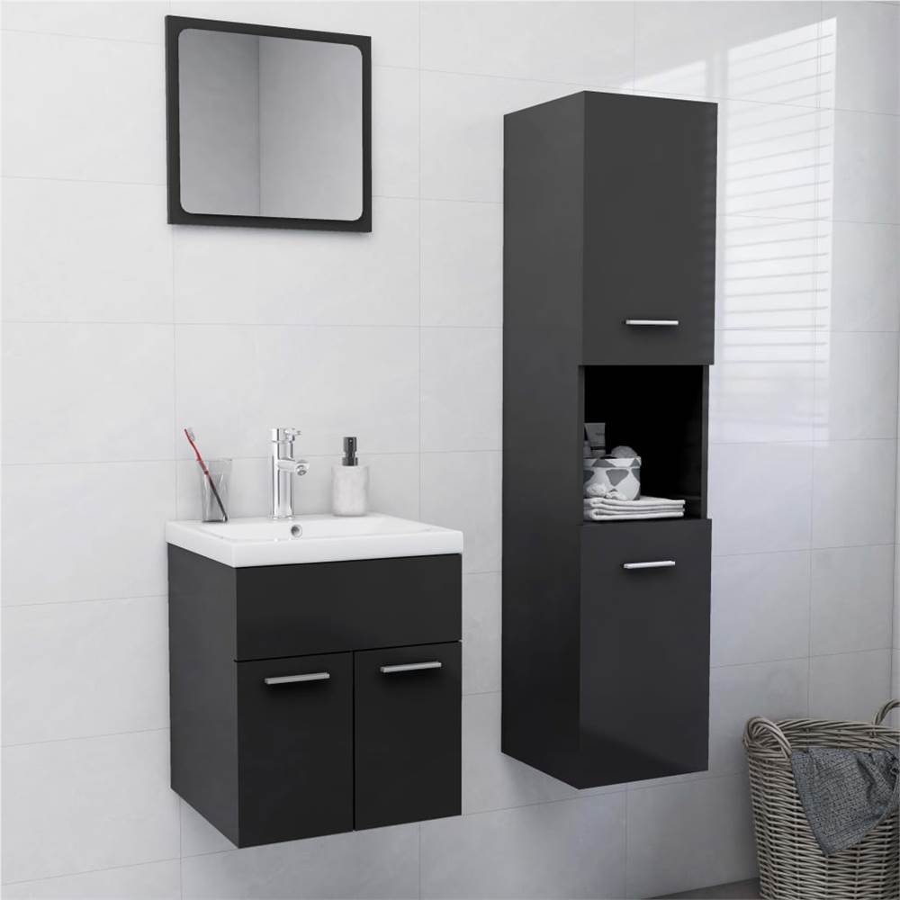 

Bathroom Furniture Set High Gloss Grey Chipboard