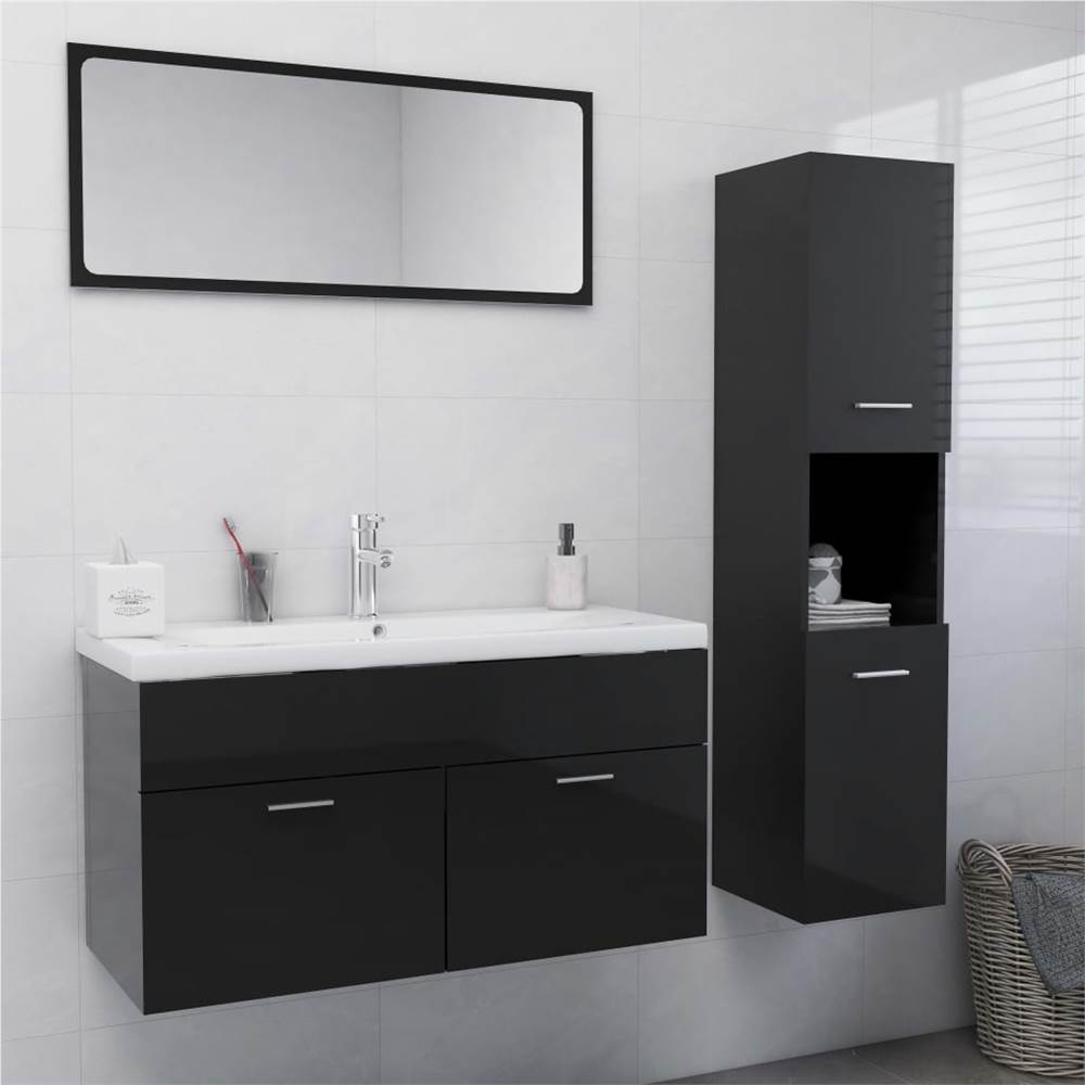 

Bathroom Furniture Set High Gloss Grey Chipboard