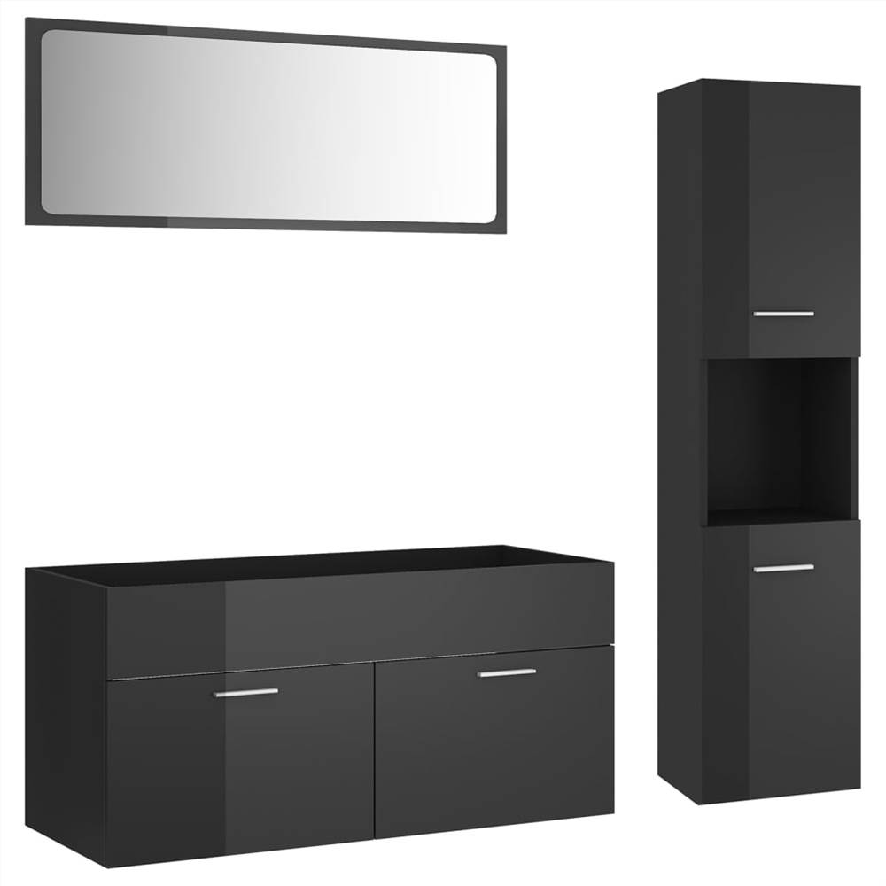 Bathroom Furniture Set High Gloss Grey Chipboard