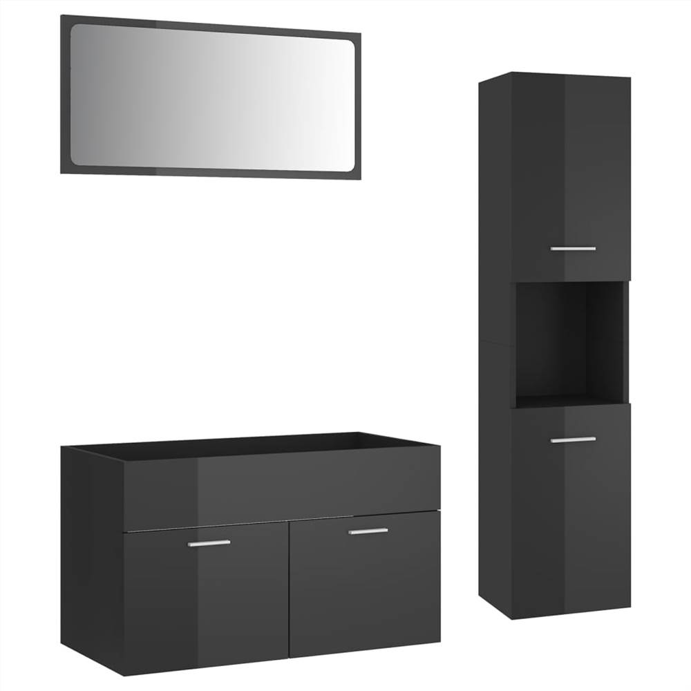 Bathroom Furniture Set High Gloss Grey Chipboard