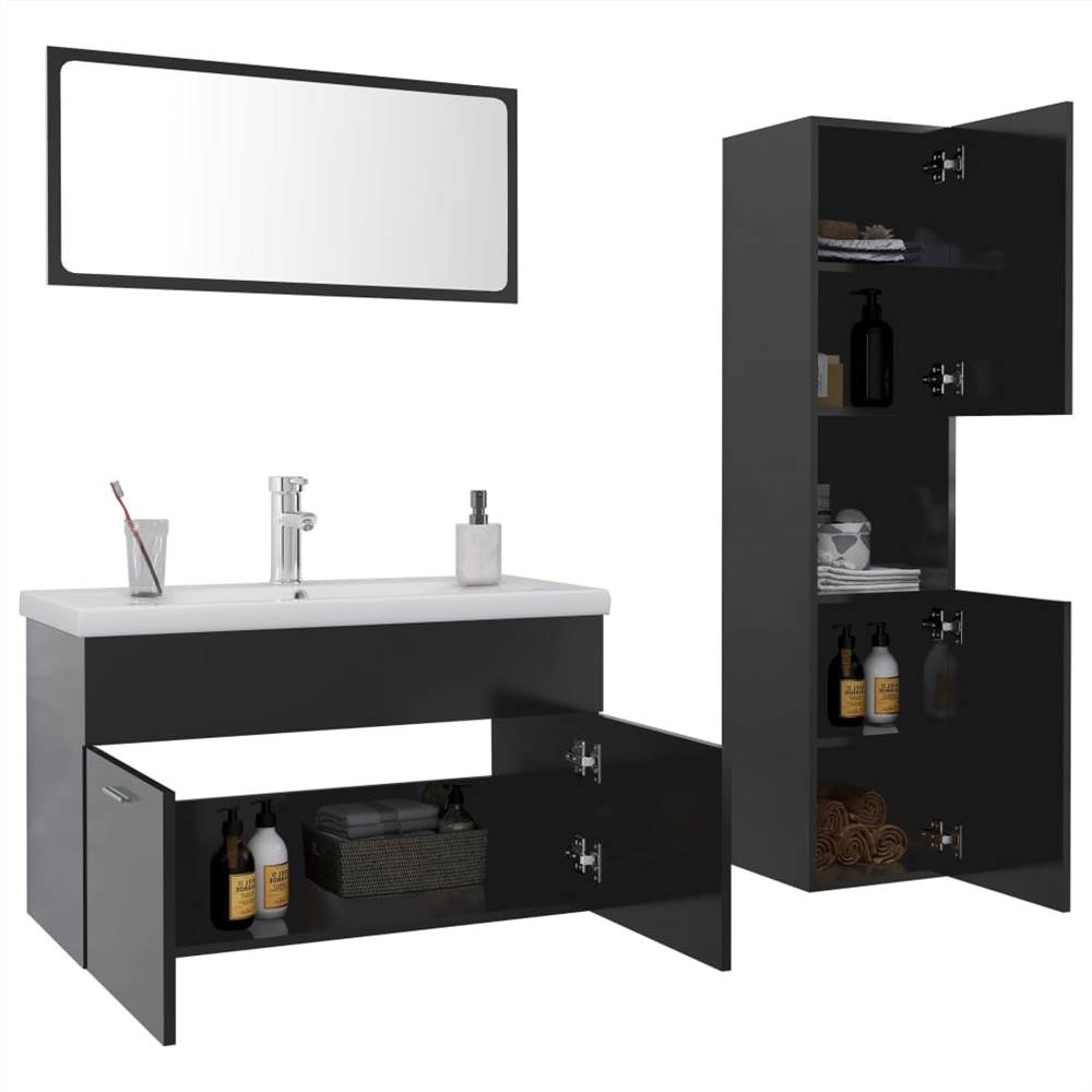 Bathroom Furniture Set High Gloss Grey Chipboard