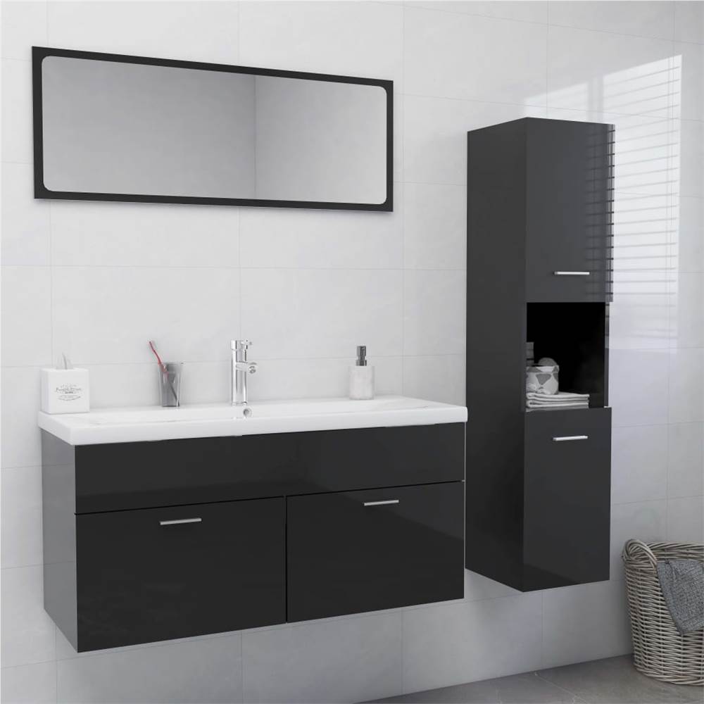 

Bathroom Furniture Set High Gloss Grey Chipboard