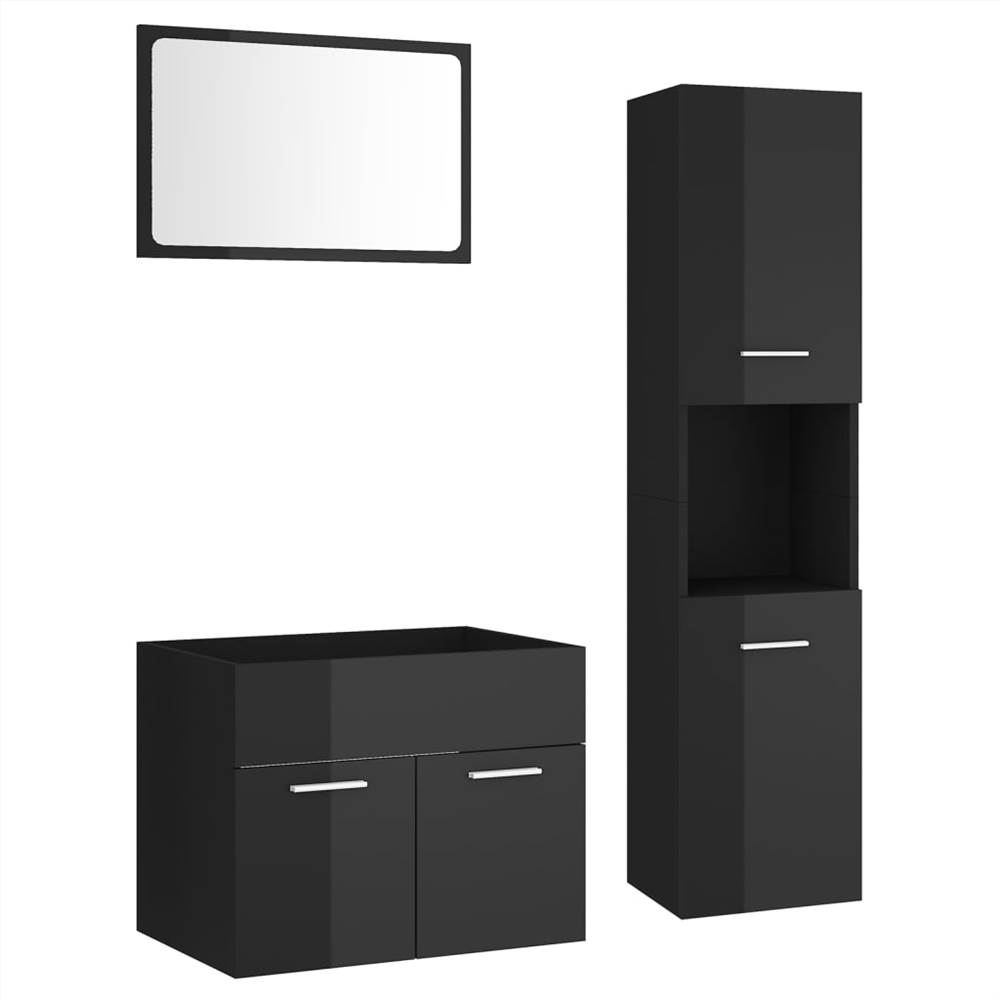 Bathroom Furniture Set High Gloss Grey Chipboard
