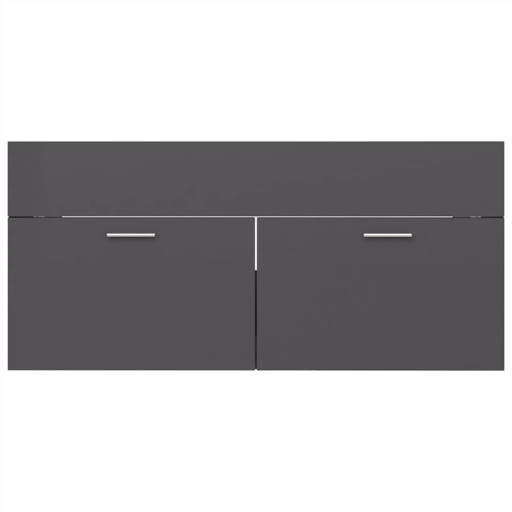 Bathroom Furniture Set High Gloss Grey Chipboard