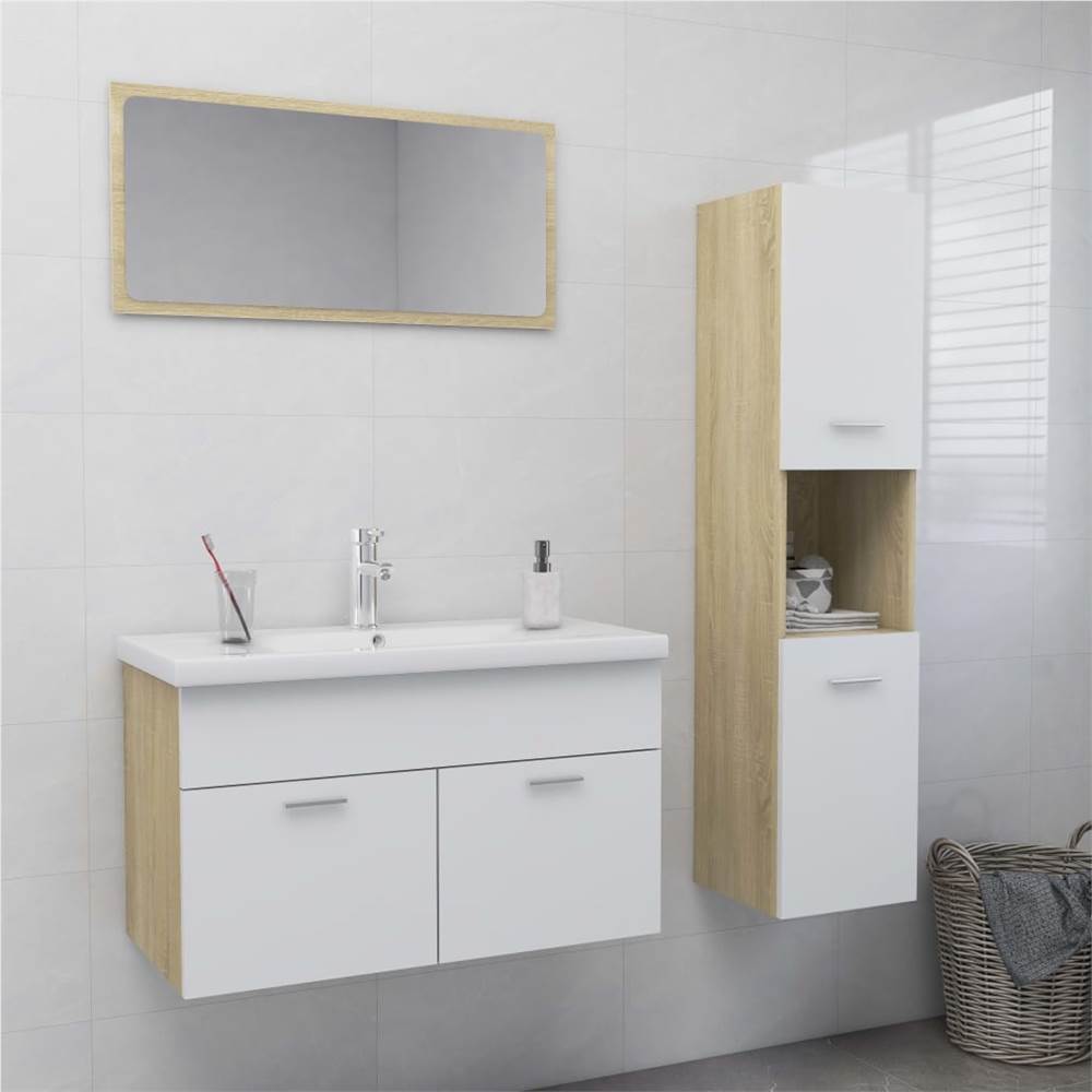 

Bathroom Furniture Set White and Sonoma Oak Chipboard