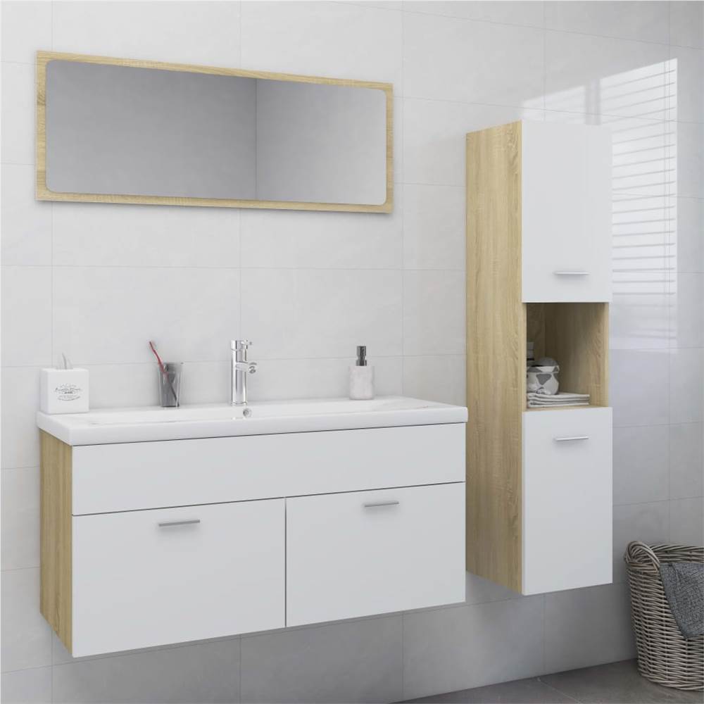 

Bathroom Furniture Set White and Sonoma Oak Chipboard