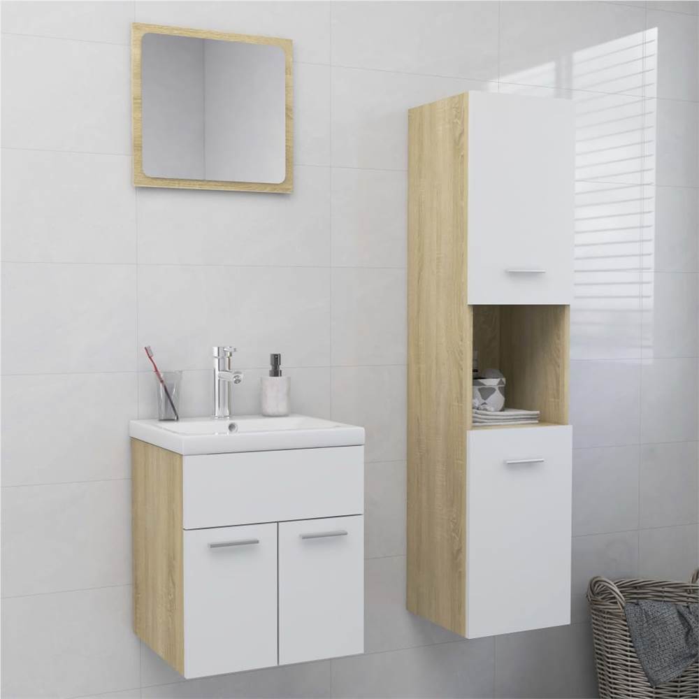 

Bathroom Furniture Set White and Sonoma Oak Chipboard