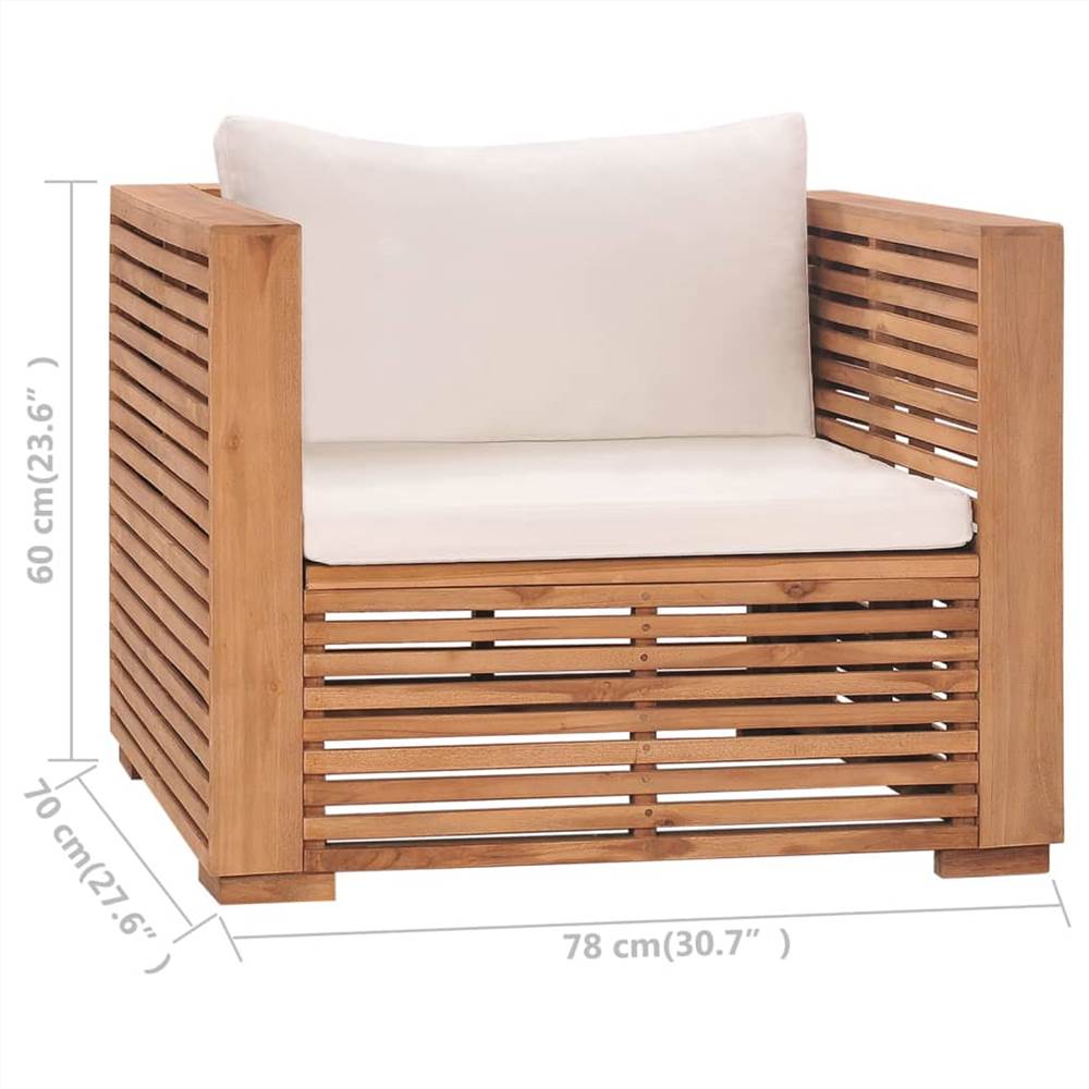 Garden Sofa Chair with Cream Cushions Solid Teak Wood