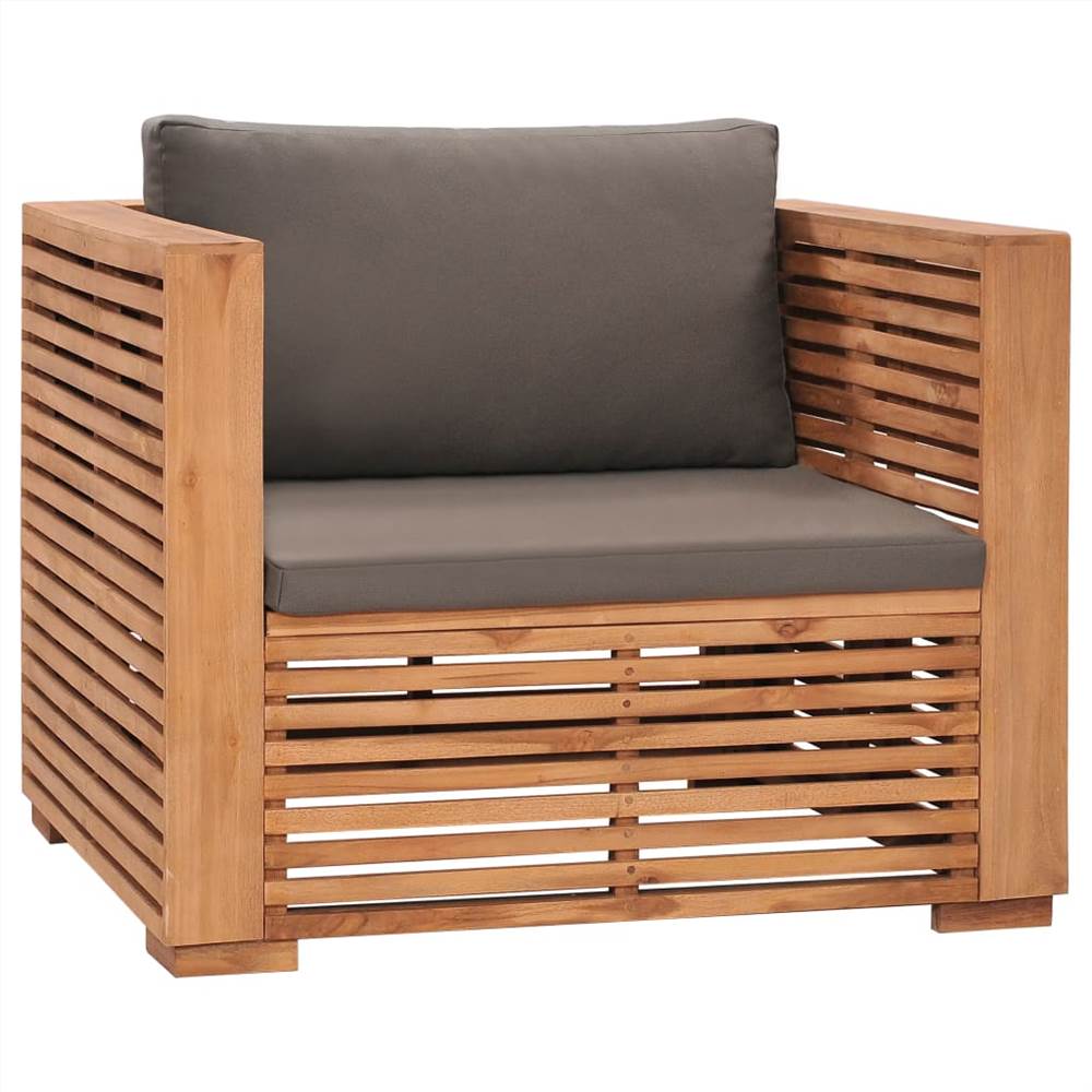 

Garden Sofa Chair with Dark Grey Cushions Solid Teak Wood