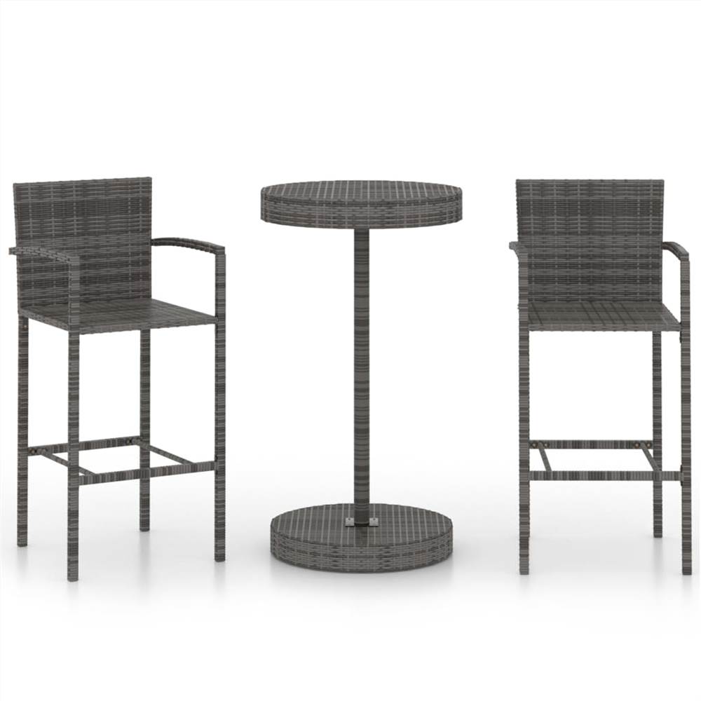 

3 Piece Garden Bar Set Poly Rattan Grey