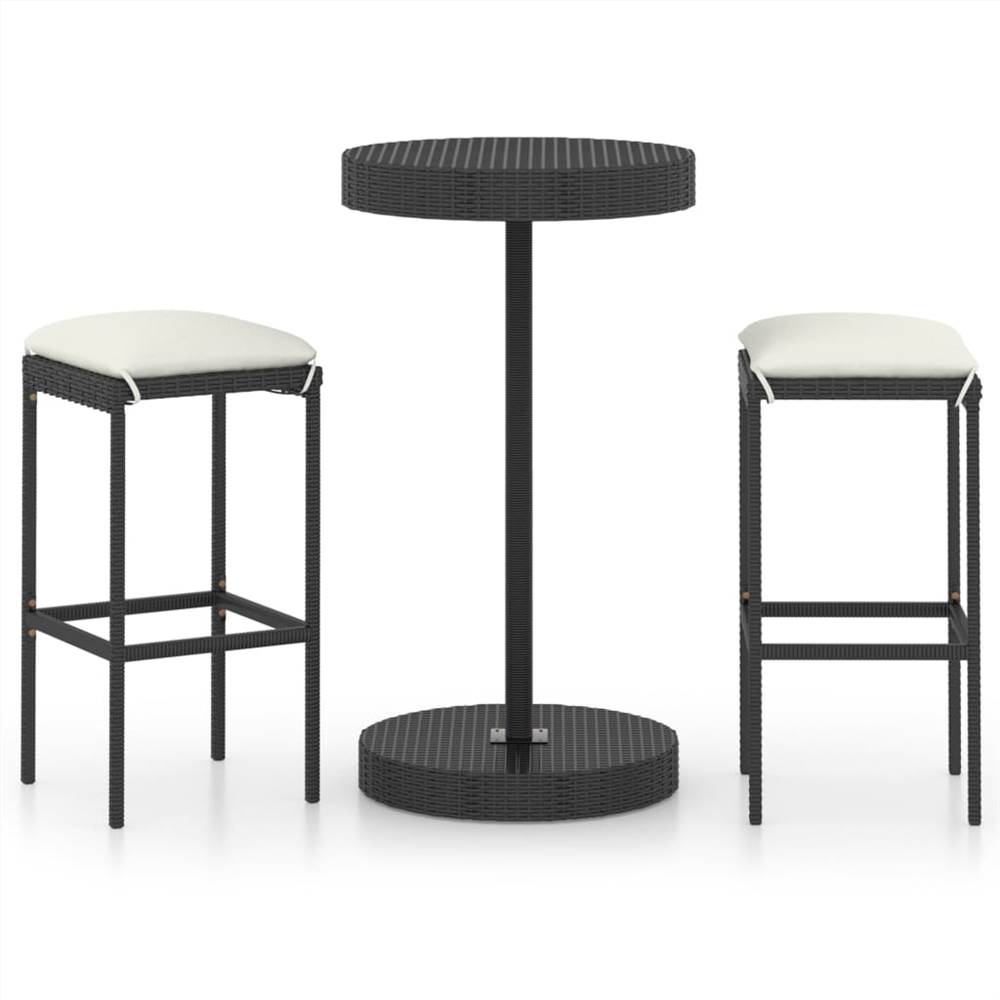 

3 Piece Garden Bar Set with Cushions Poly Rattan Black