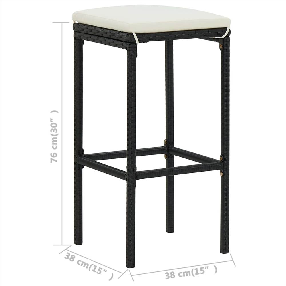 3 Piece Garden Bar Set with Cushions Poly Rattan Black