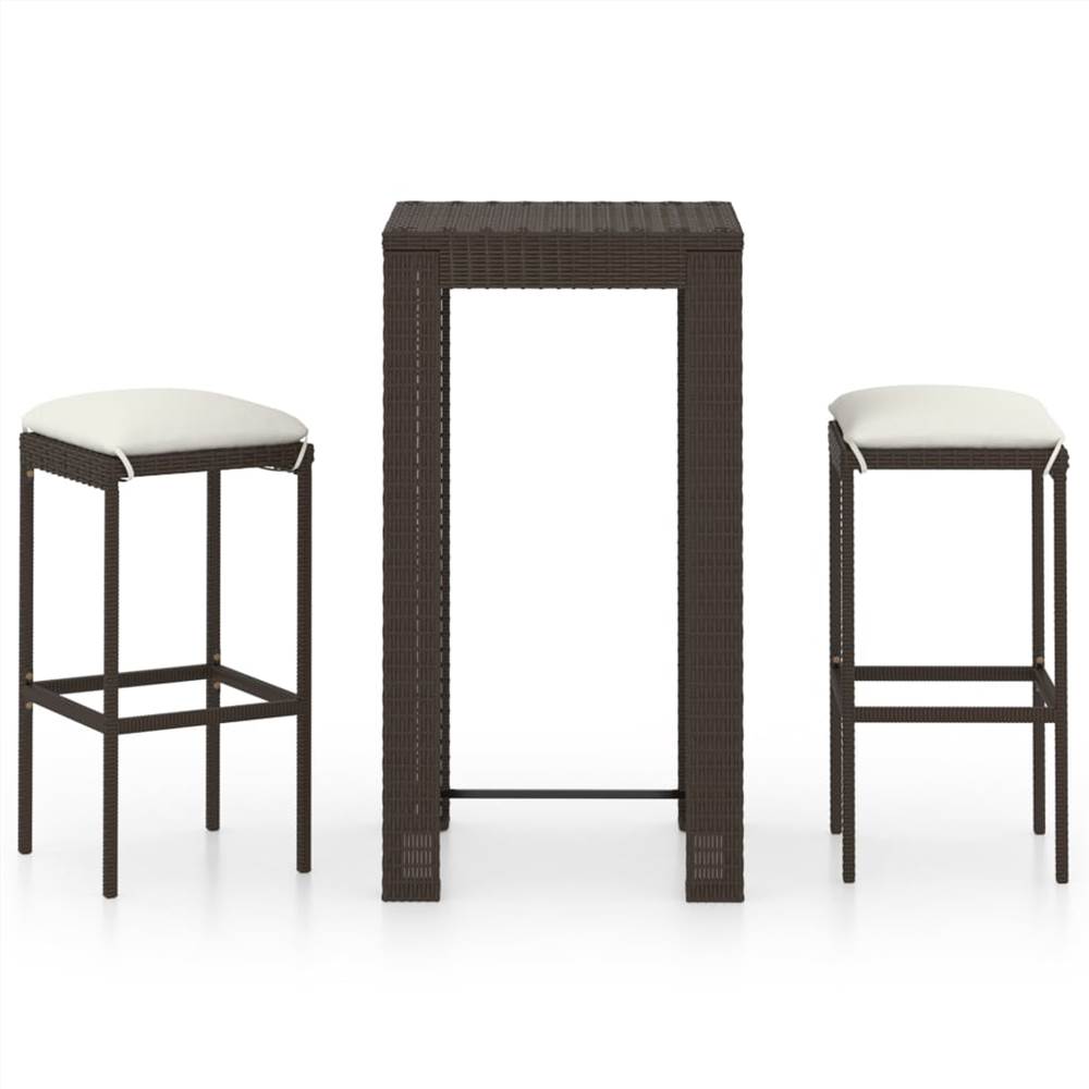 

3 Piece Garden Bar Set with Cushions Poly Rattan Brown