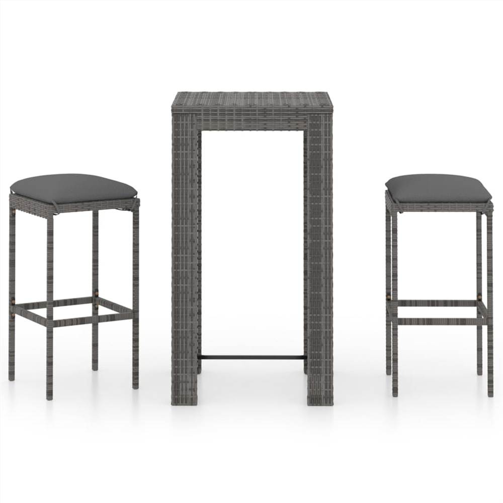 

3 Piece Garden Bar Set with Cushions Poly Rattan Grey