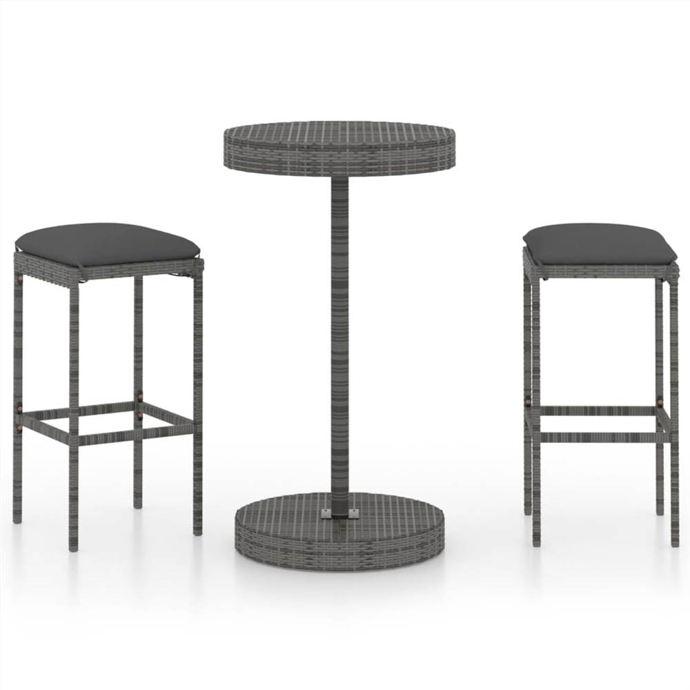

3 Piece Garden Bar Set with Cushions Poly Rattan Grey