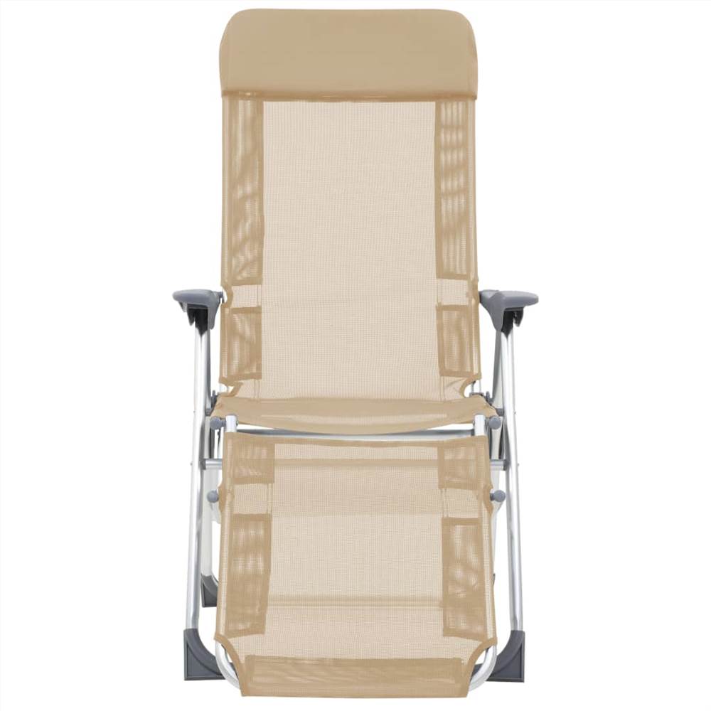 44317 Folding Camping Chairs 2 pcs with Footrest Cream Aluminium