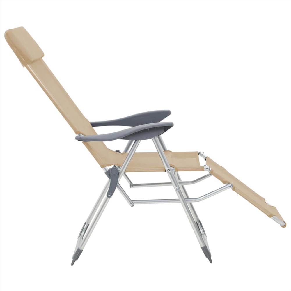 44317 Folding Camping Chairs 2 pcs with Footrest Cream Aluminium
