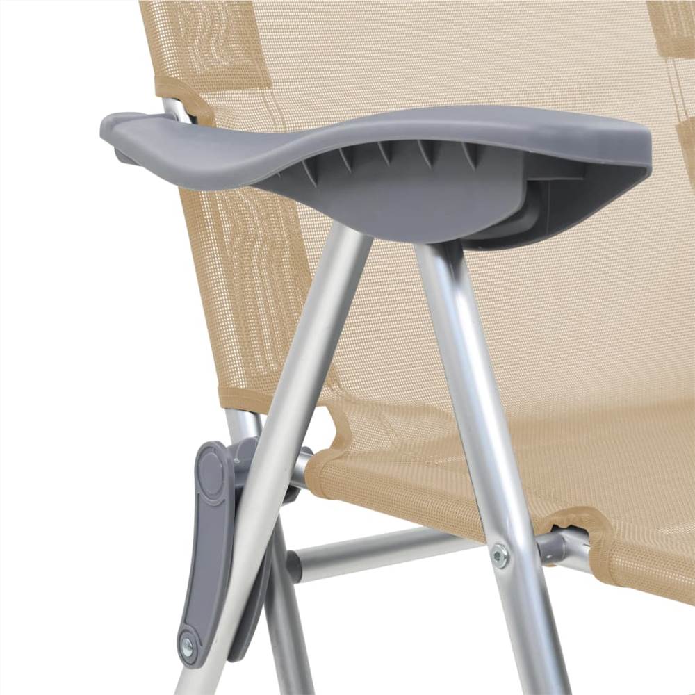 44317 Folding Camping Chairs 2 pcs with Footrest Cream Aluminium