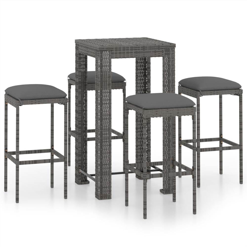 

5 Piece Garden Bar Set with Cushions Poly Rattan Grey