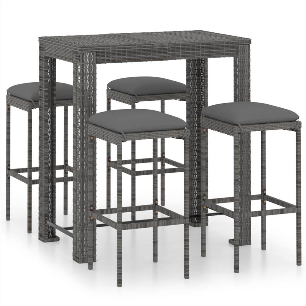 

5 Piece Garden Bar Set with Cushions Poly Rattan Grey