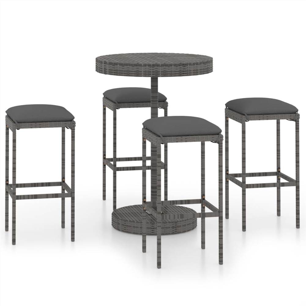 

5 Piece Garden Bar Set with Cushions Poly Rattan Grey