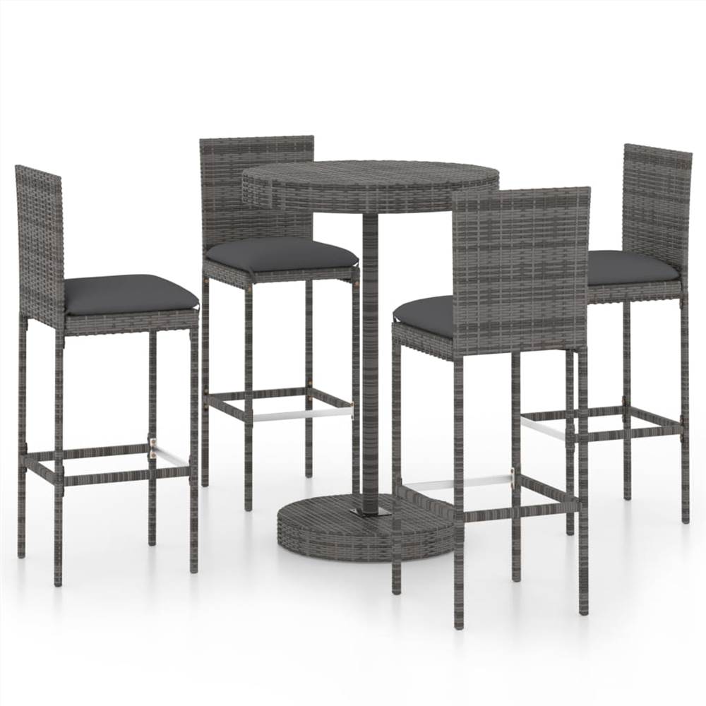 

5 Piece Garden Bar Set with Cushions Poly Rattan Grey