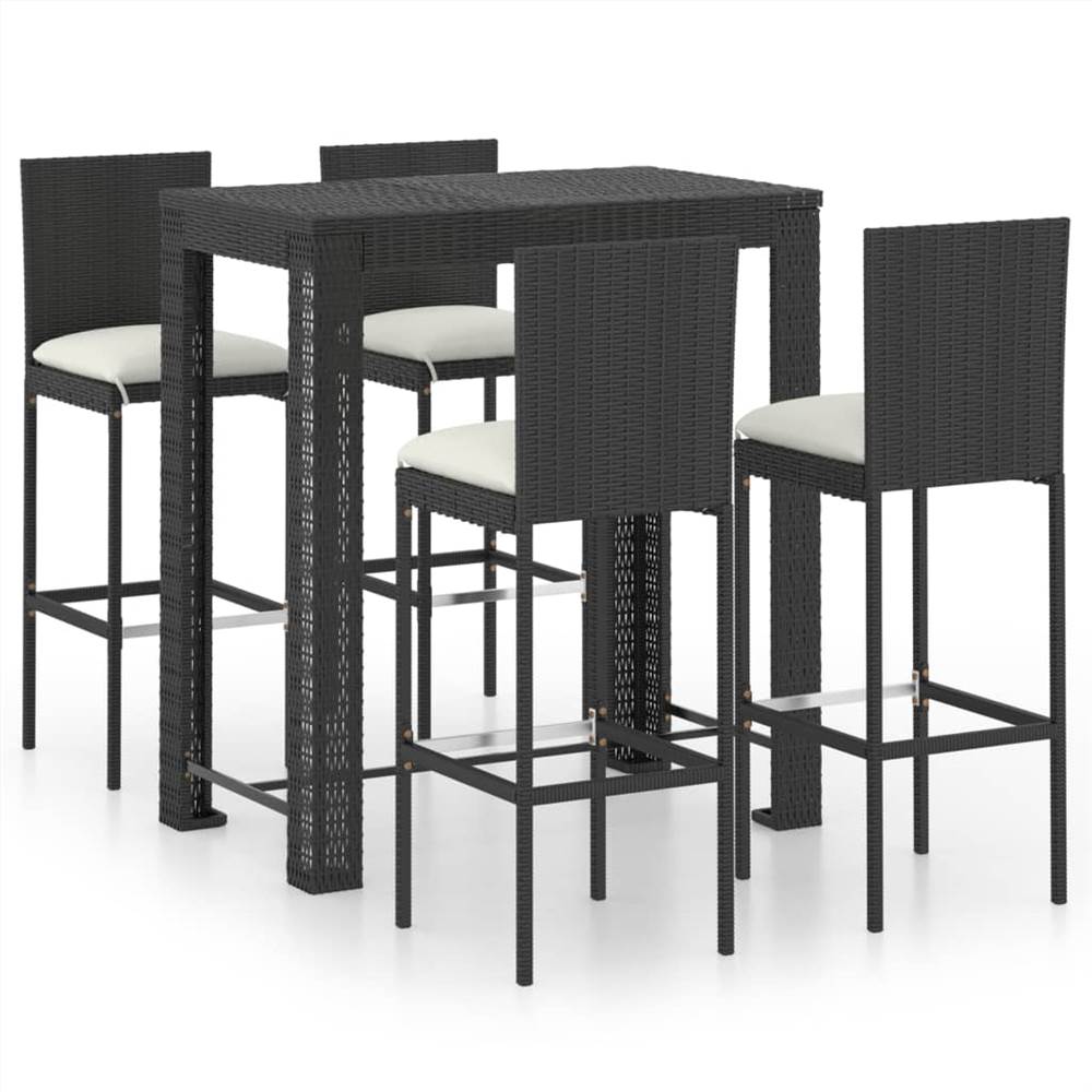 

5 Piece Outdoor Bar Set with Cushions Poly Rattan Black