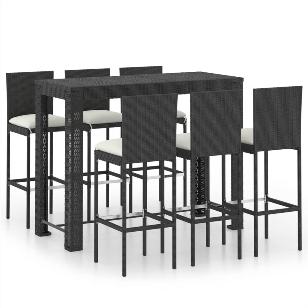 

7 Piece Outdoor Bar Set with Cream Cushions Poly Rattan