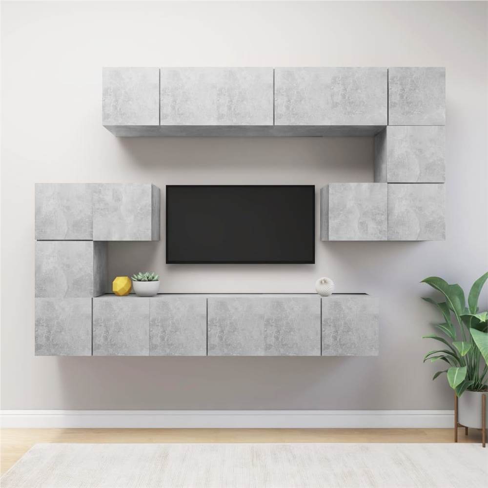 

10 Piece TV Cabinet Set Concrete Grey Chipboard