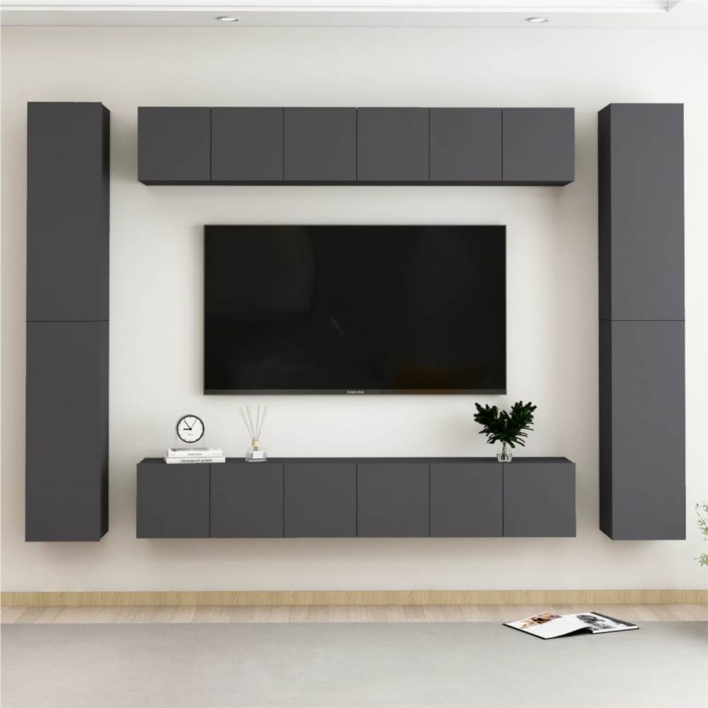 

10 Piece TV Cabinet Set Grey Chipboard