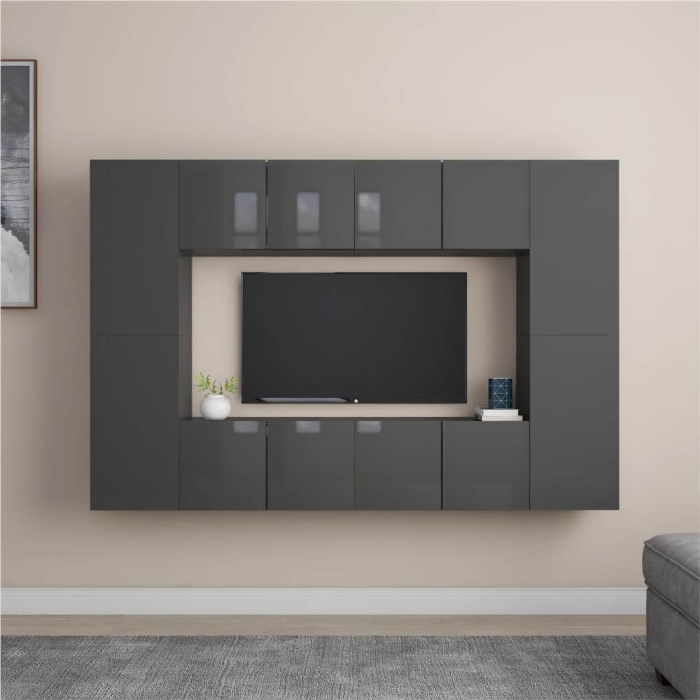 

8 Piece TV Cabinet Set High Gloss Grey Chipboard