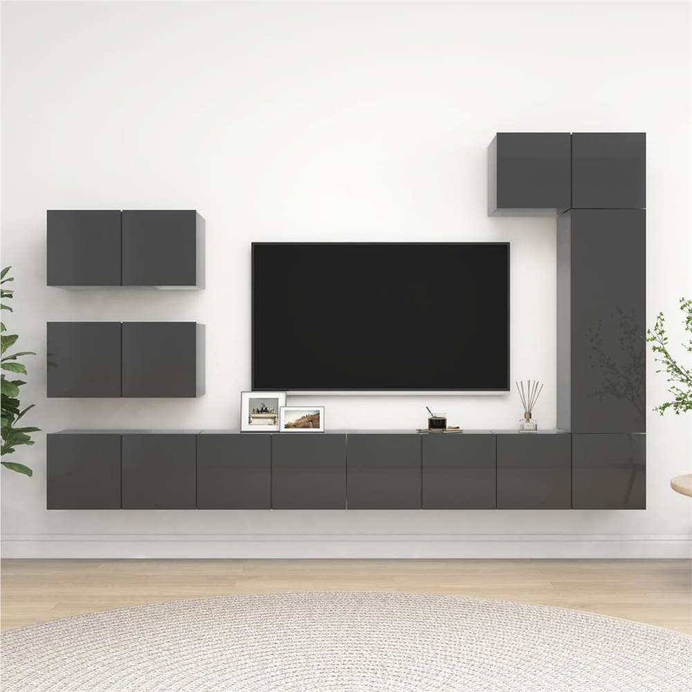 

8 Piece TV Cabinet Set High Gloss Grey Chipboard