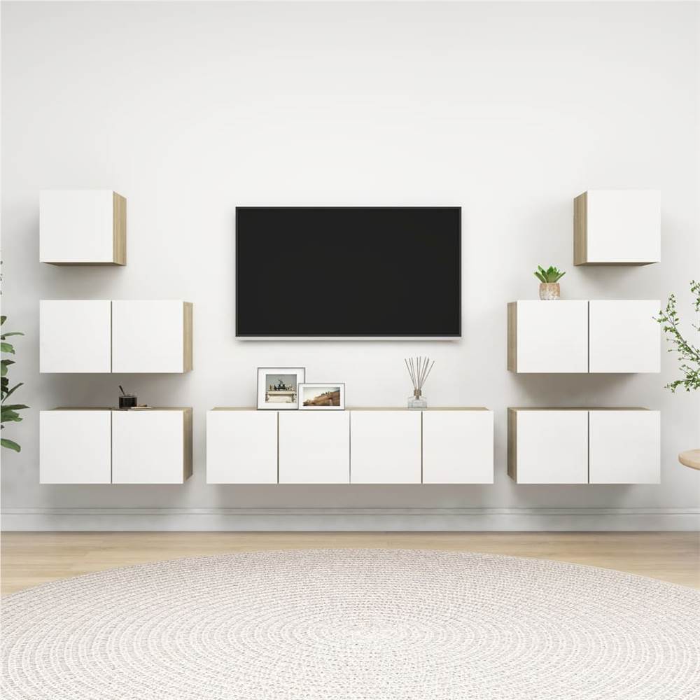 

8 Piece TV Cabinet Set White and Sonoma Oak Chipboard