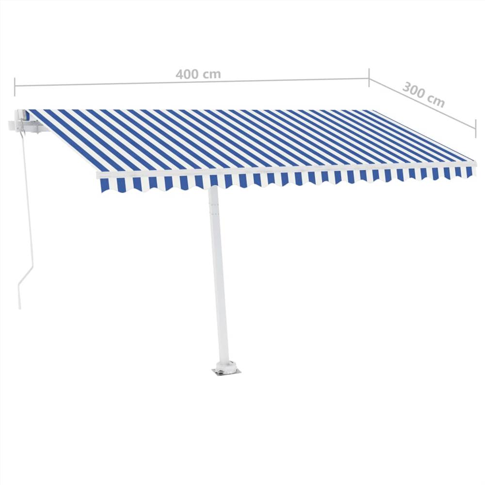 Freestanding Manual Retractable Awning 400x300 cm Blue/White