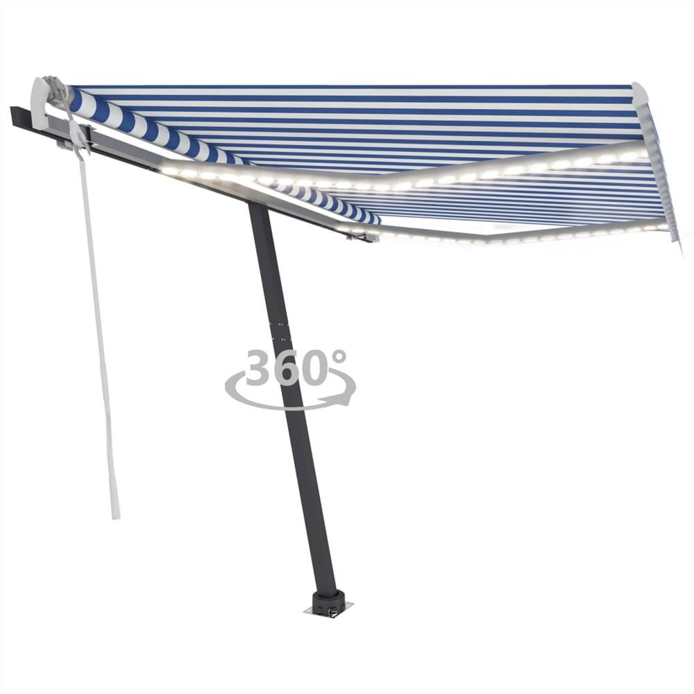 

Manual Retractable Awning with LED 350x250 cm Blue and White