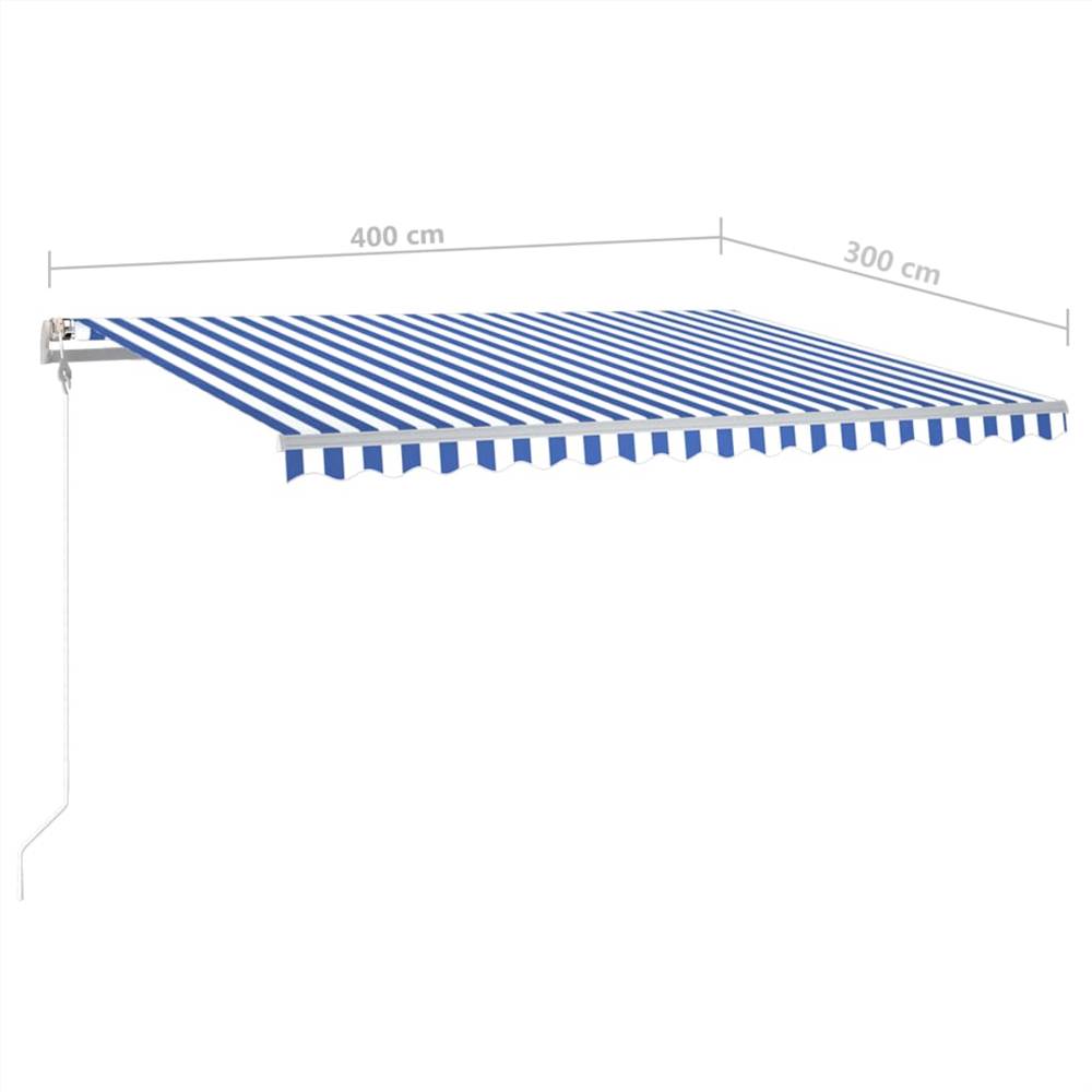 Manual Retractable Awning with LED 400x300 cm Blue and White
