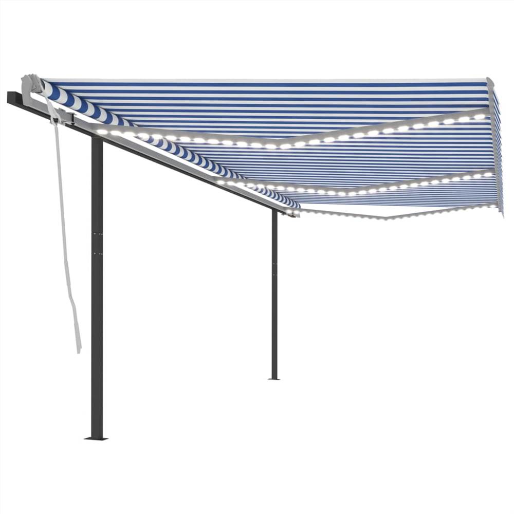 Manual Retractable Awning with LED 6x3.5 m Blue and White